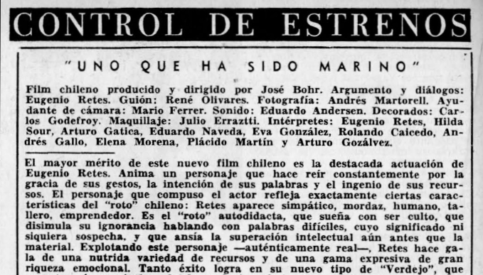 Control de estrenos: «Uno que ha sido marino»