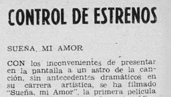 CONTROL DE ESTRENOS: “Sueña, mi amor”