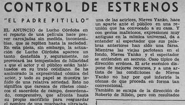 CONTROL DE ESTRENOS: “El Padre Pitillo»