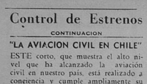 CONTROL DE ESTRENOS: “La aviación civil en Chile”