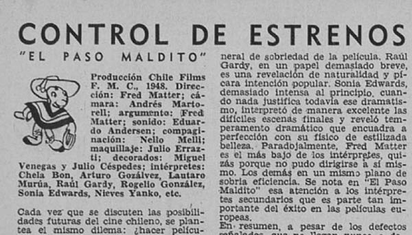 CONTROL DE ESTRENOS: “El paso maldito”