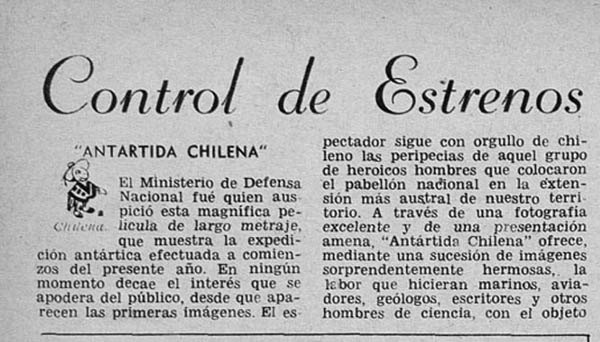 CONTROL DE ESTRENOS: “Antártida Chilena”