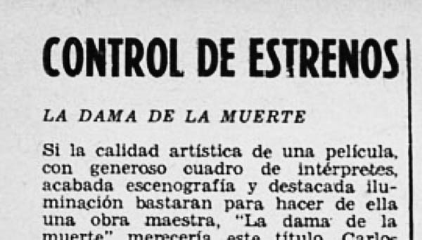 CONTROL DE ESTRENOS: “La dama de la muerte”