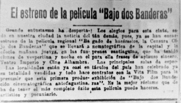 El estreno de la película «Bajo dos Banderas»